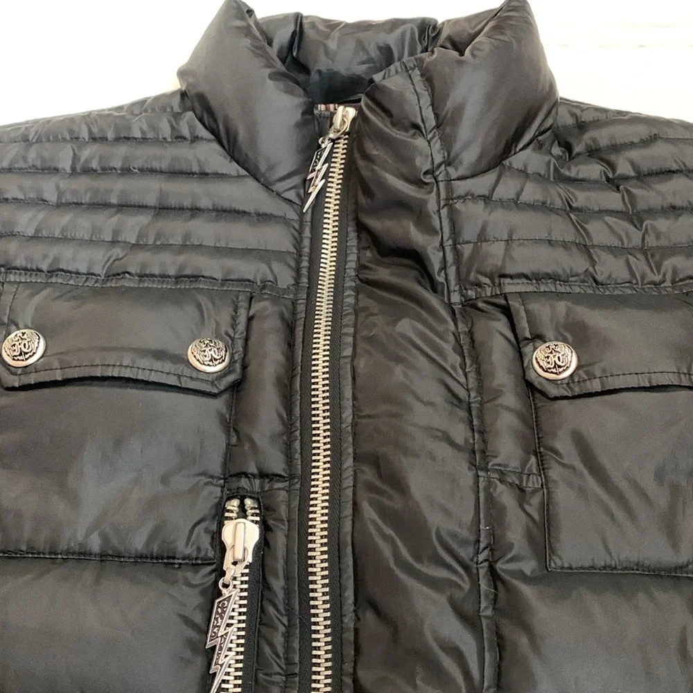 Faith Connexion Designer Down Feather Black Puffer Bomber Jacket